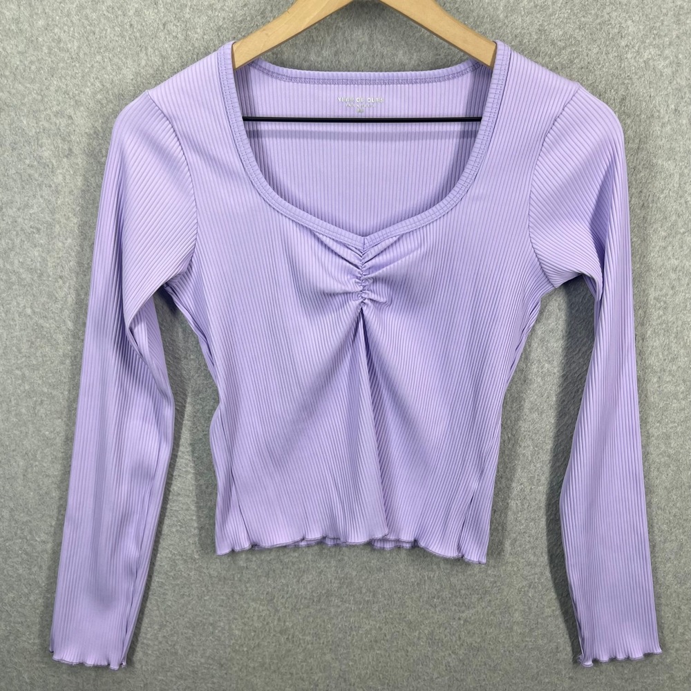 Year Of Ours Lilac Purple Ribbed Cinched Long Sleeve Top Womens Large Made in US